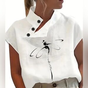 Dragonfly Print Blouse Top Size Small
